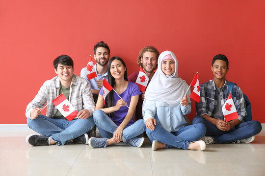 International students with Canadian flags